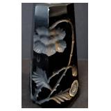 K - Vintage Irice Black Crystal Perfume Bottle Floral Frosted Motif - Made in Japan