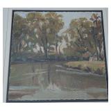 ML - Landscape Painting Gold Frame With White Mat