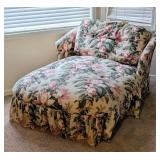 UL - Vintage Floral Settee with Pink Rose Print & Ruffled Skirt - Accent Furniture