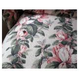 UL - Vintage Floral Settee with Pink Rose Print & Ruffled Skirt - Accent Furniture