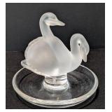 K - Lalique Deux Cygnes Swan Ring Holder Dish - Signed Lalique France