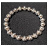 K - Sterling Silver Bracelets - Beaded Ball & Plain Bangle - 55g Total - Largest 3in Dia (Lot of 2)