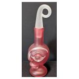 K - Vintage Blow Zone Stourbridge Signed Art Glass Perfume Bottle Pink Frosted