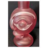K - Vintage Blow Zone Stourbridge Signed Art Glass Perfume Bottle Pink Frosted
