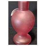 K - Vintage Blow Zone Stourbridge Signed Art Glass Perfume Bottle Pink Frosted