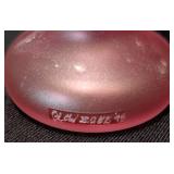 K - Vintage Blow Zone Stourbridge Signed Art Glass Perfume Bottle Pink Frosted