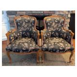 K - Pair of Vintage Floral Pattern Upholstered Armchairs