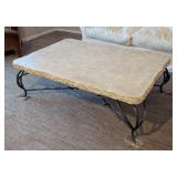 LR - Faux Marble-Topped Coffee Table Iron Base
