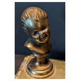 K - Vintage A&M Leatherlines Brass Pen Holder Desk Set with Twin Busts