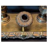 K - Vintage A&M Leatherlines Brass Pen Holder Desk Set with Twin Busts