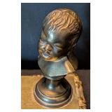 K - Vintage A&M Leatherlines Brass Pen Holder Desk Set with Twin Busts