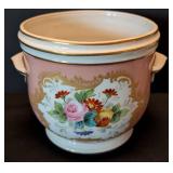 ML - Handpainted Porcelain Planters - Pink Floral with Gold Accents - France Marked - Pair (Lot of 2)