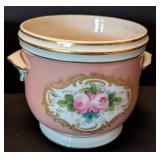 ML - Handpainted Porcelain Planters - Pink Floral with Gold Accents - France Marked - Pair (Lot of 2)