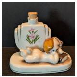 K - Bavaria Porcelain Floral Decanter & Reclining Girl Figurine Set - Pink/Blue Panels (Lot of 2)