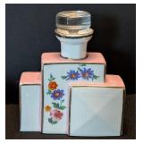 K - Bavaria Porcelain Floral Decanter & Reclining Girl Figurine Set - Pink/Blue Panels (Lot of 2)