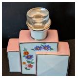 K - Bavaria Porcelain Floral Decanter & Reclining Girl Figurine Set - Pink/Blue Panels (Lot of 2)