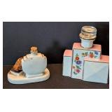 K - Bavaria Porcelain Floral Decanter & Reclining Girl Figurine Set - Pink/Blue Panels (Lot of 2)
