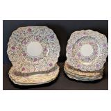 ML - Vintage Phoenix Bone China Plates - Floral Purple Flowers, Gold Trim