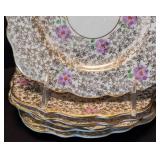 ML - Vintage Phoenix Bone China Plates - Floral Purple Flowers, Gold Trim