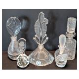 K -(5) Vintage Crystal Perfume Bottles Set - Etched Floral