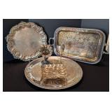 ML - Silver-Plated Rococo Serving Set - Round Tray, Rectangular Tray, Shell Dish & Goblet