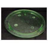K - Vintage Uranium Jeanette Depression Sunflower Footed Glow Green Glass Cake Plate