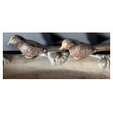 ML - Iron Bird Dish with Two Perched Birds on Rim - Decorative Cast Metal Tray