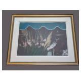 LR - Framed Floral Print - Pink & White Flowers in Ornate Gold Outer Frame