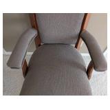 UL - Rolling Office Chair - Gray Fabric, Wood Armrests, Nailhead Trim