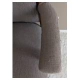 UL - Rolling Office Chair - Gray Fabric, Wood Armrests, Nailhead Trim