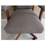 UL - Rolling Office Chair - Gray Fabric, Wood Armrests, Nailhead Trim