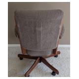 UL - Rolling Office Chair - Gray Fabric, Wood Armrests, Nailhead Trim