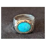 K - Sterling Silver Blue Opal Ring Size 6.5