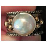 K - Sterling Silver Pearl Ring Size 6 - Rope-Band with Bead Accents
