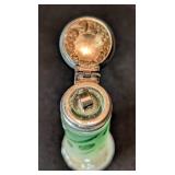 LR - Antique Green Frosted Glass Perfume Bottle - Ornate Silver Cap with Floral Design