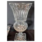 ML - Crystal Vase with 3 Matching Bowls - Unmarked Clear Glass Centerpiece