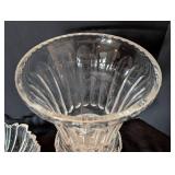 ML - Crystal Vase with 3 Matching Bowls - Unmarked Clear Glass Centerpiece