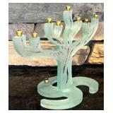 FR - Contemporary Frosted Glass Hanukkah Menorah by Andrew Pollock