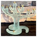FR - Contemporary Frosted Glass Hanukkah Menorah by Andrew Pollock