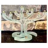 FR - Contemporary Frosted Glass Hanukkah Menorah by Andrew Pollock