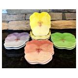 FR - Set of 9 Vintage Shafford Pansy Patch Floral Plates Assorted Colors