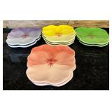 FR - Set of 9 Vintage Shafford Pansy Patch Floral Plates Assorted Colors