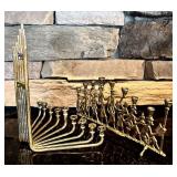 FR - Set of 2 Vintage Menorahs - Karshi Silver Plated Jerusalem and Brass Klezmer Band