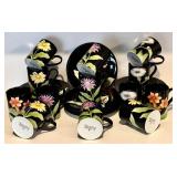 FR - Fitz and Floyd Fleurs de Minuit Floral Dinnerware Set - 15 Plates and 13 Mugs
