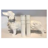 FR - Vintage Pair of Dog Theme Bookends - JLM 1997 Metal and White Resin Set