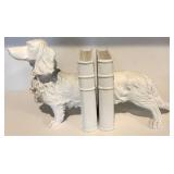 FR - Vintage Pair of Dog Theme Bookends - JLM 1997 Metal and White Resin Set