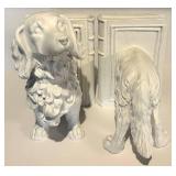 FR - Vintage Pair of Dog Theme Bookends - JLM 1997 Metal and White Resin Set