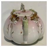 FR - Antique Unmarked RS Prussia Porcelain Sugar and Creamer Set Pink Green White with Gold Accents