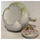 FR - Antique Unmarked RS Prussia Porcelain Sugar and Creamer Set Pink Green White with Gold Accents