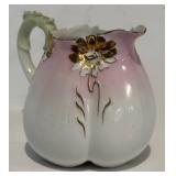 FR - Antique Unmarked RS Prussia Porcelain Sugar and Creamer Set Pink Green White with Gold Accents